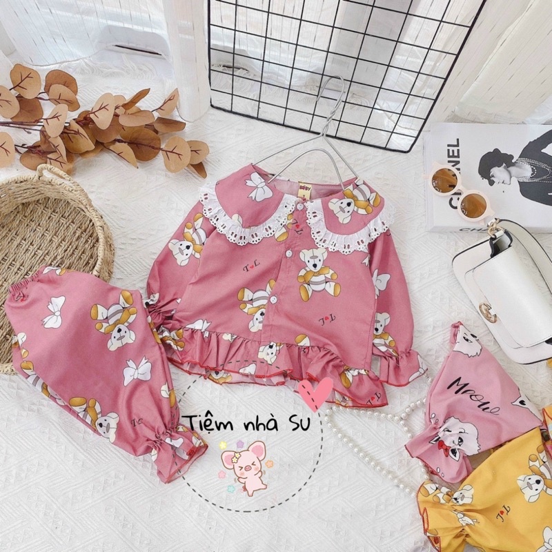 Đồ bộ cho bé - Bộ pijama cho bé gái cổ phối ren bèo cực yêu  (10-23kg) ❤️ ngủ cũng phải xinh ❤️ TIỆM NHÀ SU