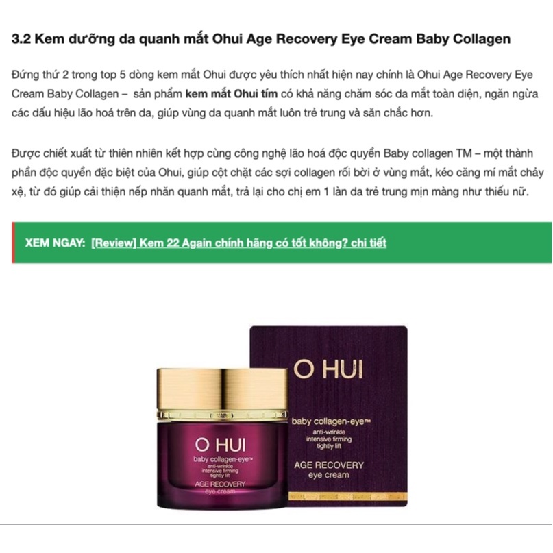 Gói  Kem Dưỡng Da Vùng Mắt OHUI Age Recovery Eye Cream 1ml_giảm nhăn sâu, trẻ hóa da vùng mắt_𝐄𝐁𝐈𝐒𝐔 𝐂𝐎𝐒𝐌𝐄𝐓𝐈𝐂𝐒