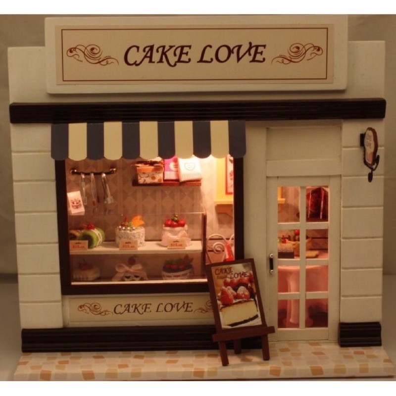 Nhà mô hình TIỆM BÁNH KEM có đèn led cho bé - Nhà búp bê - tiệm bánh CAKE LOVE