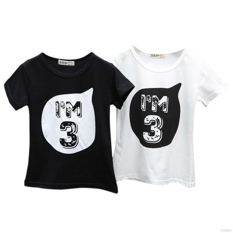 ruiaike  Baby T-shirt Kids Letter Birthday Age Printed Cotton Summer Shirt Tee Clothes