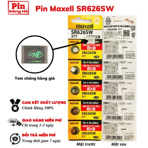 5 viên pin Maxell AG4 / 377 / 377A / SR626SW / LR626 / SR66 / LR66 Silver Oxide 1.55Volt (Made in Japan)