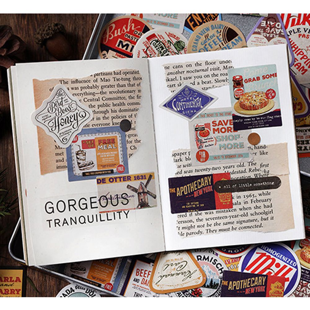 Bộ 46 miếng dán trang trí sổ tay họa tiết hành tinh phong cách cổ điển DIY