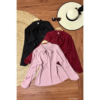 Sơ mi lụa cổ nơ phối tay xẻ