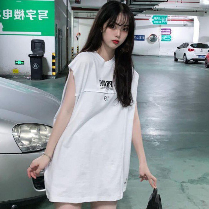 ﹊Áo yếm của phụ nữ mùa hè mặc trong lỏng lẻo hương vị Hồng Kông bf phong cách sinh viên không tay thun thể thao s
