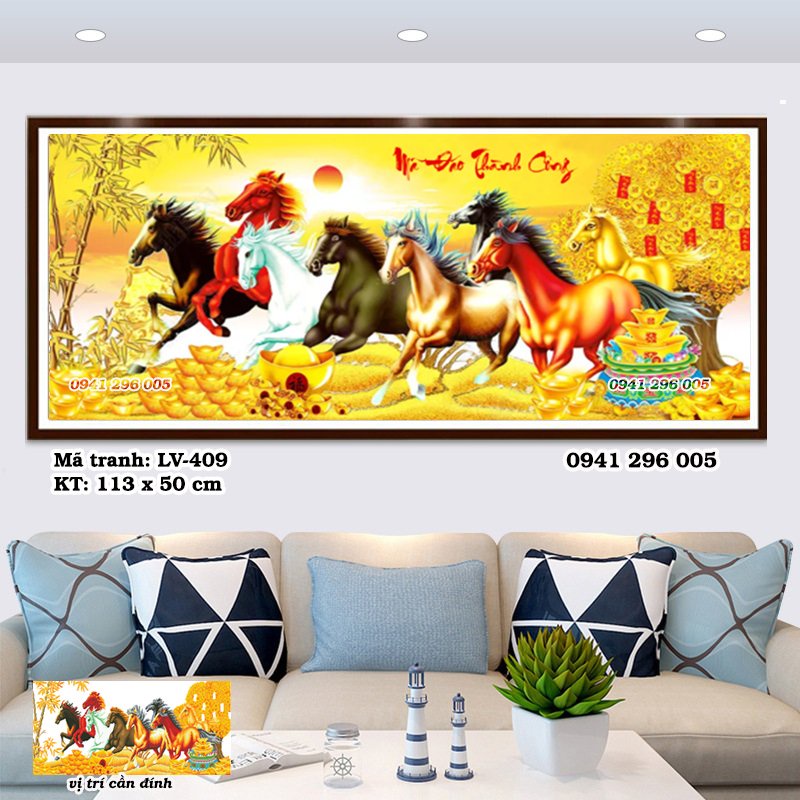 Tranh đính đá Mã Đáo Thành Công KT : 113x50cm , tranh chưa gắn đá