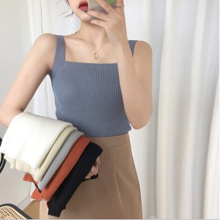 Áo hai dây len tăm cổ vuông sang chảnh