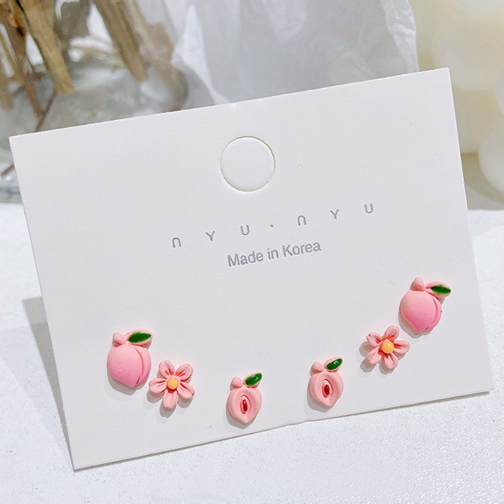 Bộ 3 đôi bông tai hình hoa đào bằng kim loại màu hồng dễ thương dành cho nữ