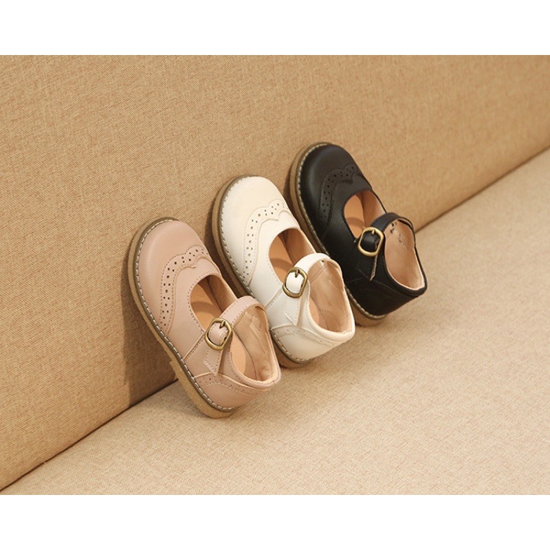 Giày Bé Gái - Giày búp bê da mềm phong cách Vintage Hàn Quốc có quai dán A209 (có ảnh thật)