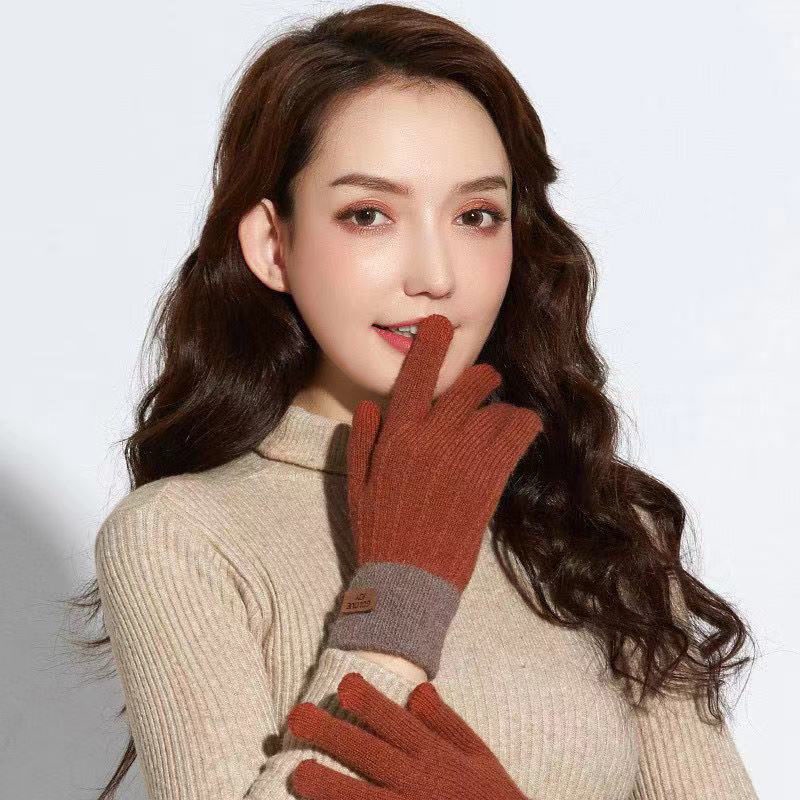 Set 2 đôi găng tay dệt kim dày dặn giữ ấm mùa đông dễ thương có thể dùng màn hình cảm ứng cho nữ