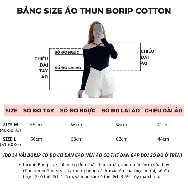Áo croptop tay dài trễ vai ôm body T&amp;N TSHIRT COLLECTION chất borip cotton co dãn thoáng mát với thiết kế trễ vai, cổtrễ