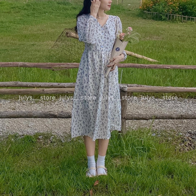 Váy babydoll hoa nhí 2 màu