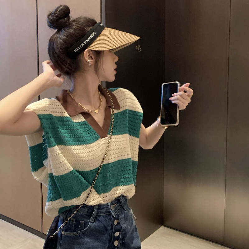 COZOK Áo Tank Top Dệt Kim Sát Nách Dáng Rộng Hoạ Tiết Kẻ Sọc