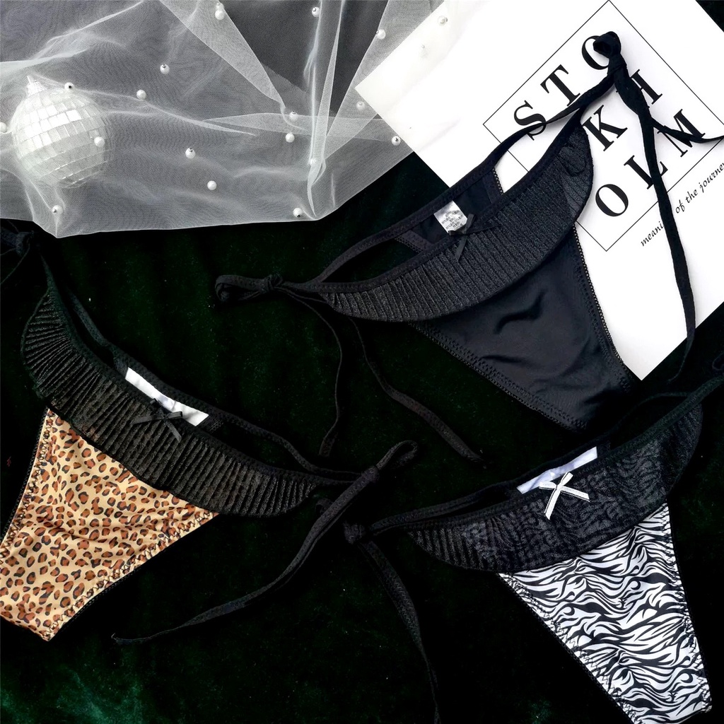 [ CÓ BIGSIZE 70 Kg ] Quần Lót Lọt Khe Hoạ Tiết Beo Phối Ren Bèo Buộc Cột Dây Sexy Gợi Cảm Mainia Shop