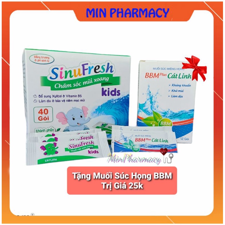 Muối rửa mũi cho bé từ 1 tuổi Sinufresh Kids, chính hãng Dược Cát Linh - hộp 40 gói