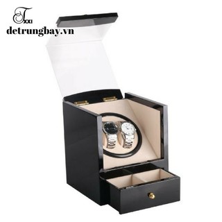 Hộp Đựng Đồng Hồ Cơ 2 ngăn xoay vỏ gỗ đen