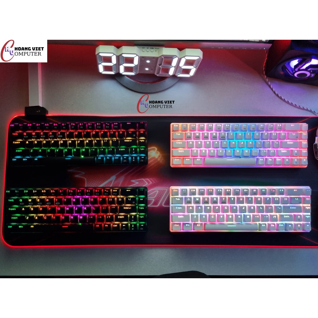 Bàn phím cơ không dây RF68 RGB rất đẹp - Bluetooth 5.0 | Wireless 2.4G | Dây type C