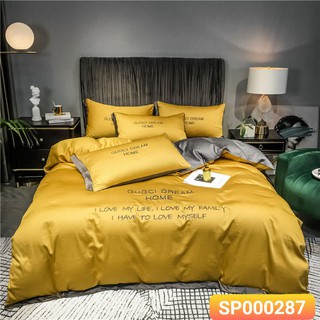 Bộ chăn ga gối lụa 40s cao cấp,gồm 1 vỏ chăn 1ga 2 vỏ gối nằm,free ship-màu vàng