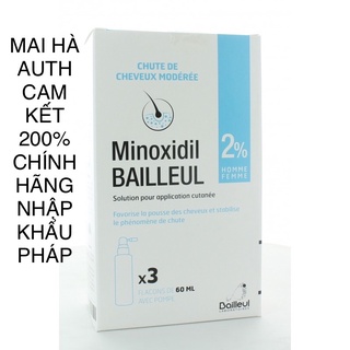 Xịt mọc tóc Minoxidil Bailleul 2%-NHẬP KHẨU PHÁP-NGĂN RỤNG TÓC, KÍCH THÍCH MỌC TÓC [Hộp 3 lọ 60ml]-HSD 2025, 2026