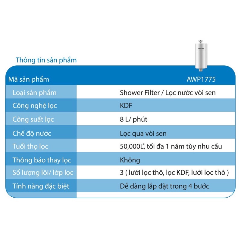 LỌC NƯỚC VÒI SEN TẮM PHILIPS AWP1775