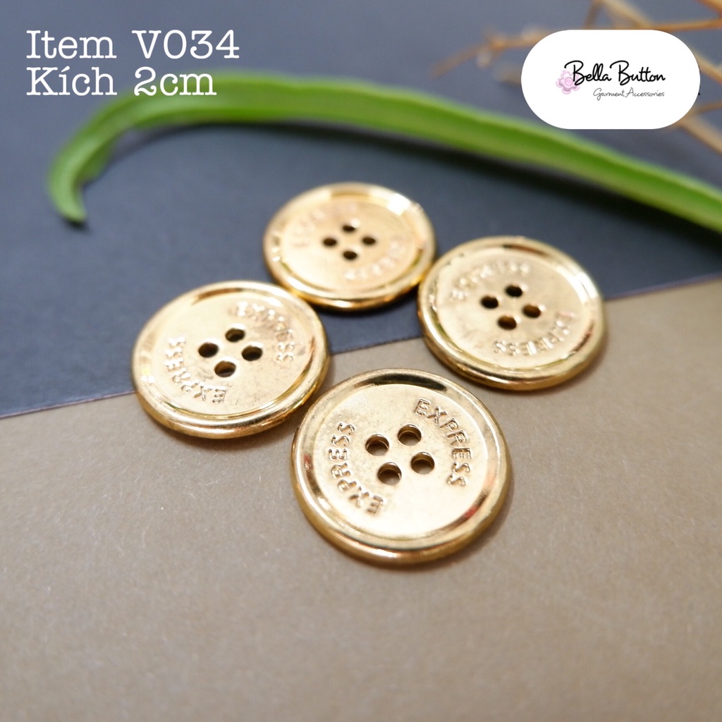 NÚT ÁO DẠ 4 LỖ SIZE 2CM MÀU VÀNG V034 - tr.button