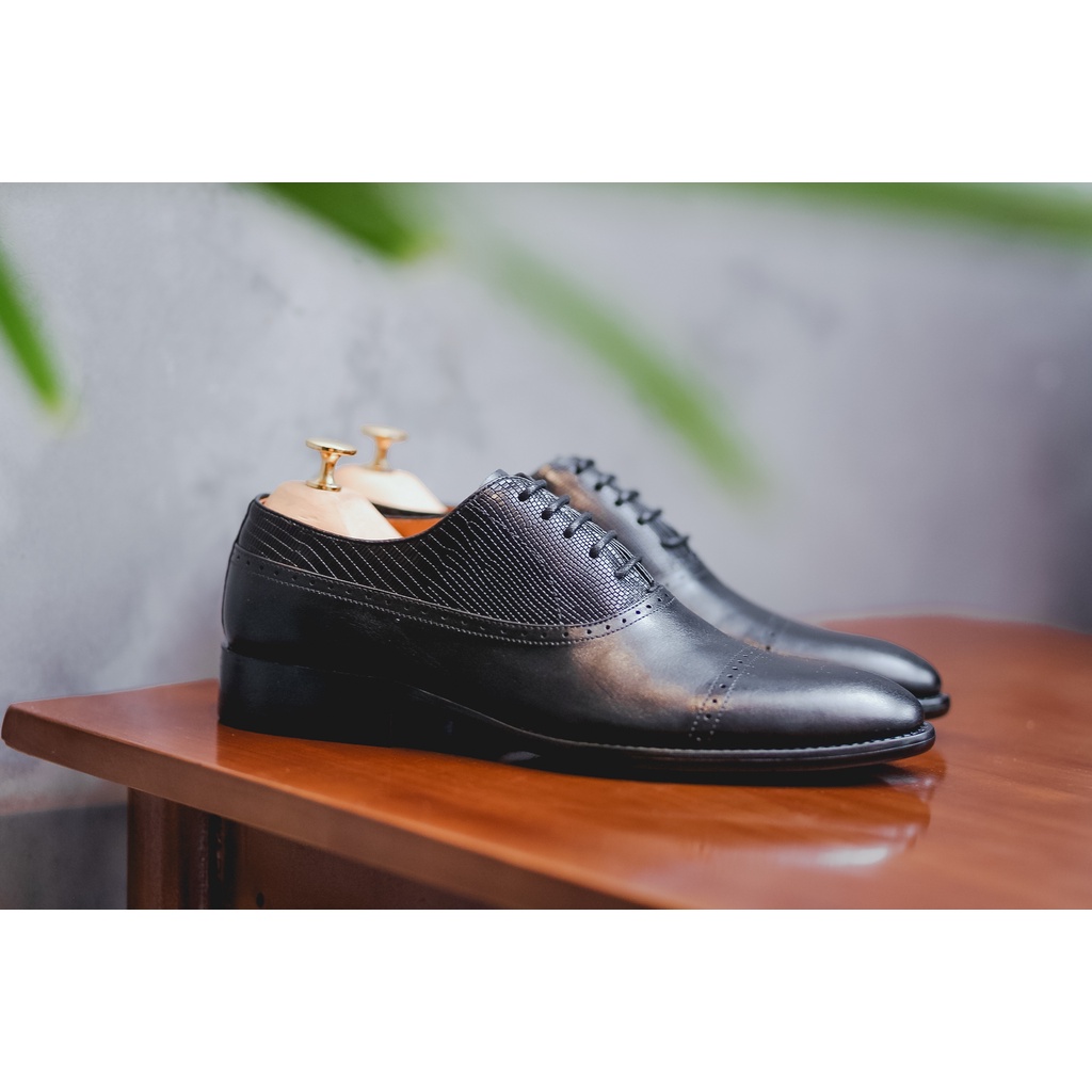 Giày Oxfords Buộc Dây Nam Da Bò Nguyên Tấm Santoro Mã M664 Đen