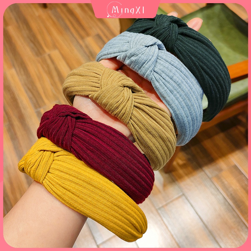 Băng Đô Cài Tóc Bản Rộng Thắt Nút Nhiều Màu Sắc Phong Cách Hàn Quốc Thời Trang Cho Nữ