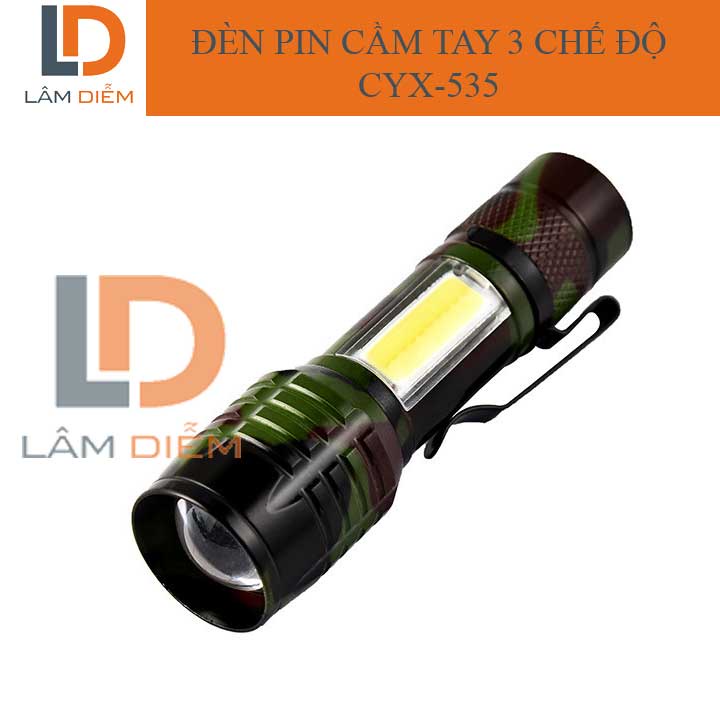 Đèn pin siêu sáng led sạc USB zoom được ánh sáng 003-535
