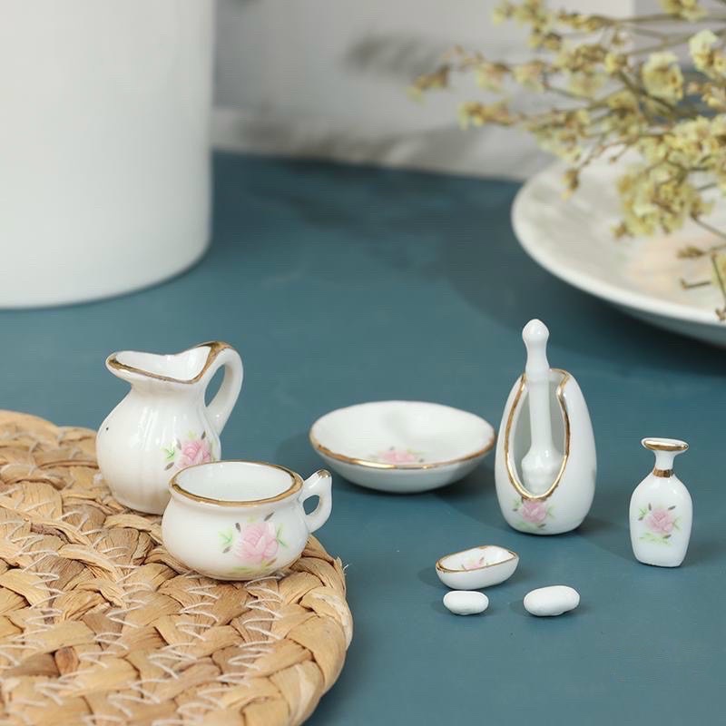 Bộ đồ trang trí nội thất tí hon bằng gốm 9 món