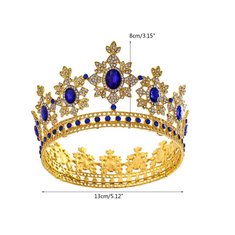 Cài Tóc Vương Miện King Queen Đính Đá Màu Xanh Dương Cho Cô Dâu