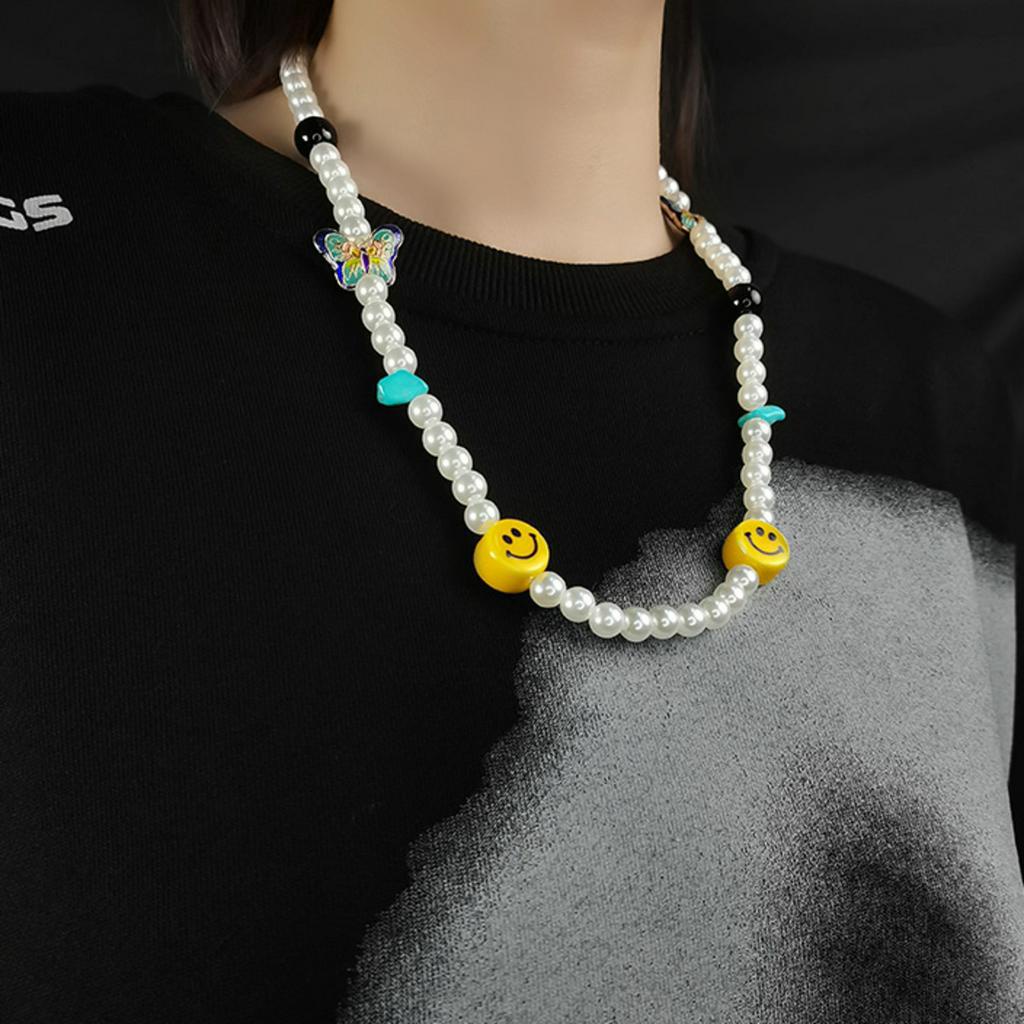 Dây chuyền chuỗi dài xỏ hạt hình bướm mặt cười thời trang