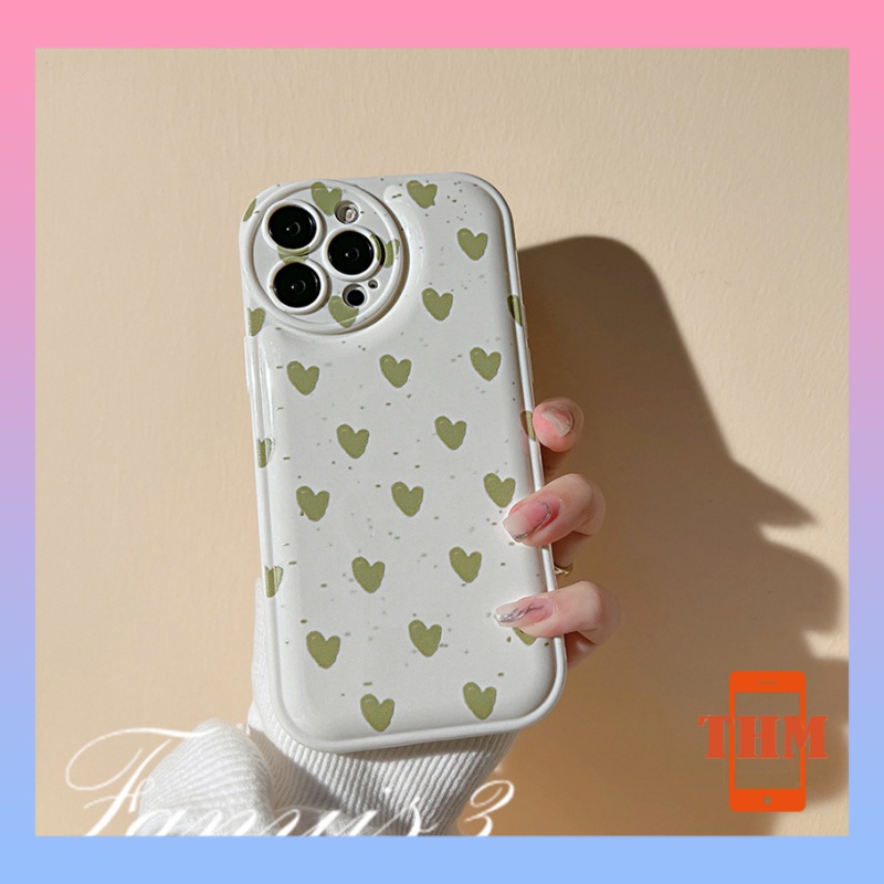 Ốp Điện Thoại Mềm Đệm Khí Hình Trái Tim Màu Xanh Lá iphone6 6splus 7 7plus 8 8plus XR x xs 12 11 pro max plus 13 promax-5007