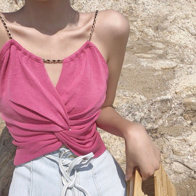 Áo hai dây ZHELIHANGFEI phối dây xích phong cách Âu Mỹ cho nữ