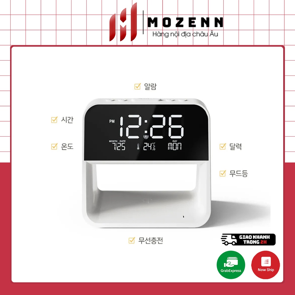 Đồng hồ thông minh kiêm sạc không dây và đèn Mooas, hàng nội địa Hàn Quốc