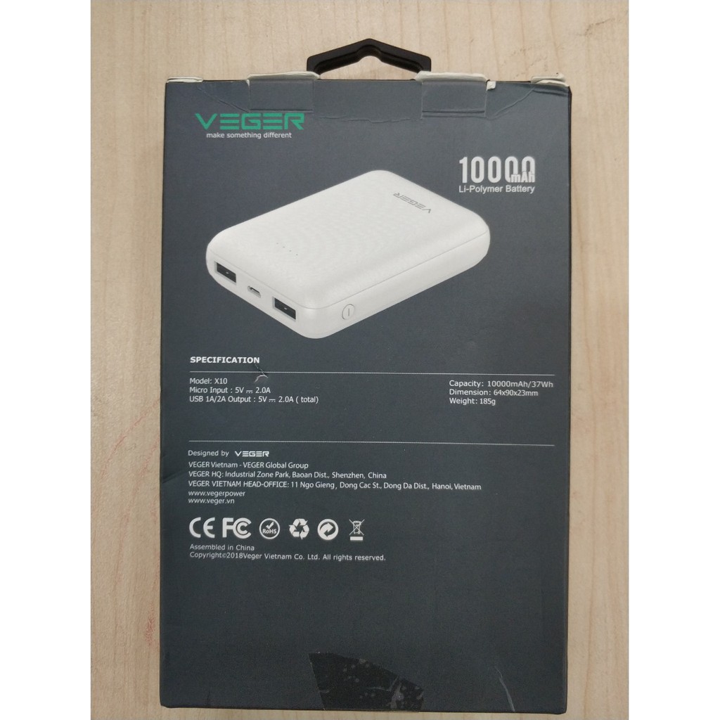 Pin sạc dự phòng Veger x10 - 10.000mAh