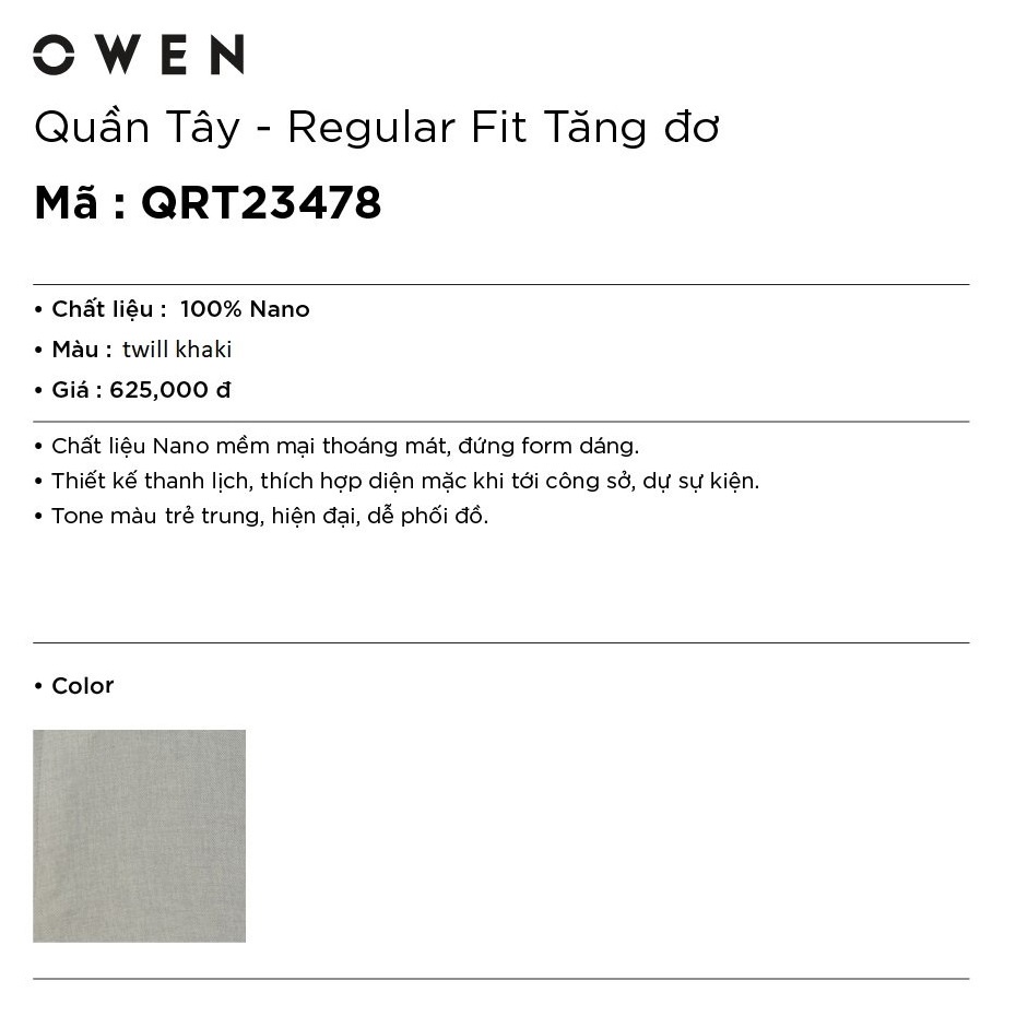 Quần Tây Nam Công Sở Cao Cấp OWEN QRT23478 Quần Âu Dài Màu Xám Trơn Dáng Regular Fit Cạp Tăng Đơ Ống Đứng Vải Nano