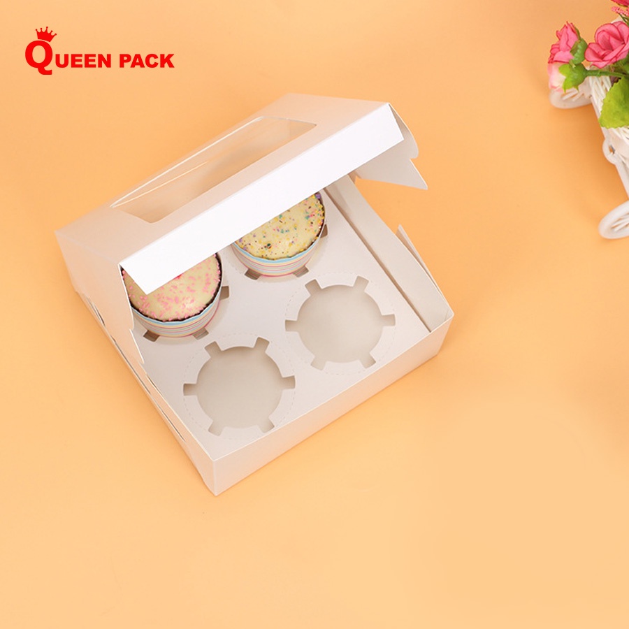 SET 10 Hộp Đựng Bánh Cupcake, Bánh Trứng Tart, Bánh Cupcake 4 bánh, 6 bánh, 12 bánh Màu Trắng