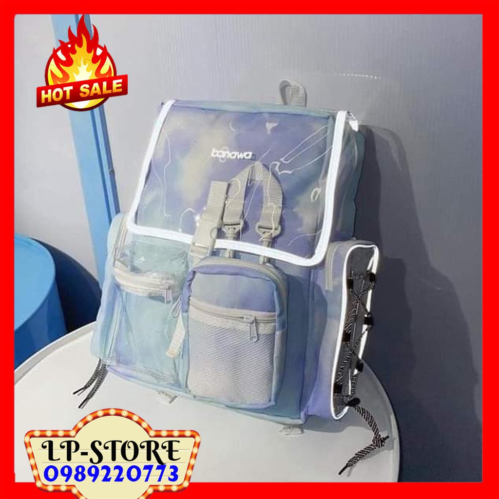 [FREESHIP] Balo Banawa Tie Dye See Thru Backpack - Cặp Ulzzang (tặng tag và giấy thơm) (Tím Loang)