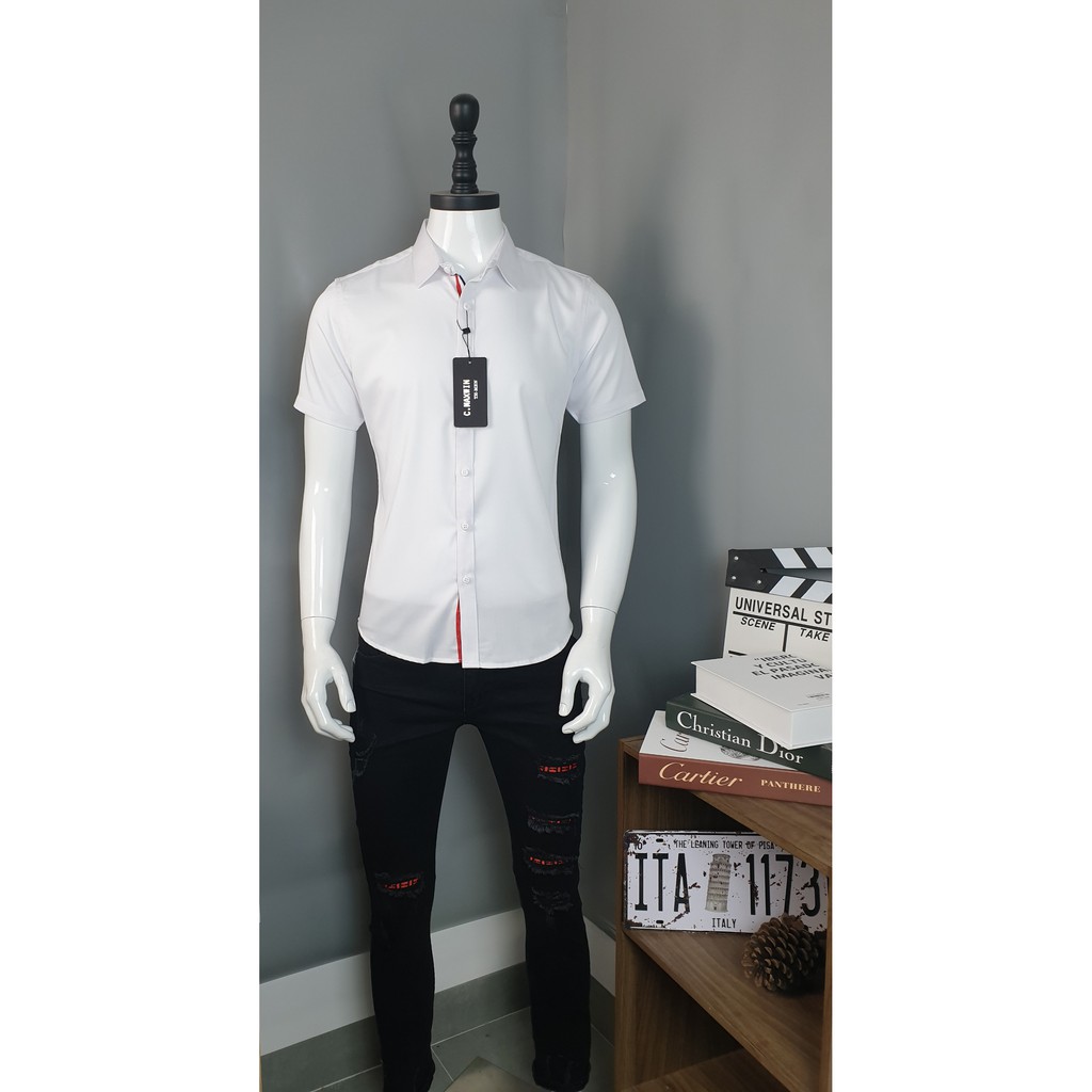 Áo Sơ Mi Nam Ngắn Tay Chạy Dây, Chất cotton mềm mịn, Form ôm | BigBuy360 - bigbuy360.vn
