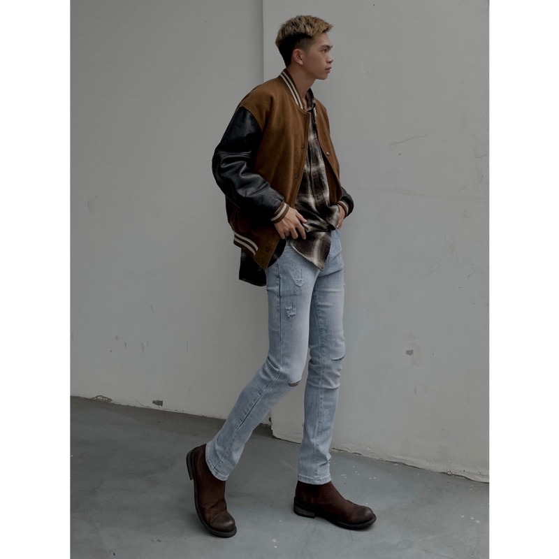 Quần jean nam skinny xanh nhạt rách gối TALURETRO quần bò chất jean co dãn kèm ảnh thật