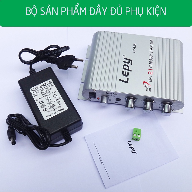 (BH 12 Tháng) Bộ Khuếch Đại Âm Thanh Ampli Mini Lepy 838 Tặng Kèm Cục Nguồn 12V3A Cho Âm Thanh Sắc Nét - Lỗi 1 Đổi 1