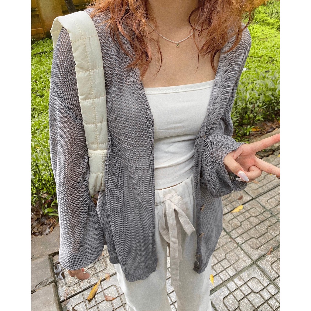Áo cardigan len lưới mỏng vintage Hàn Quốc có 5 màu
