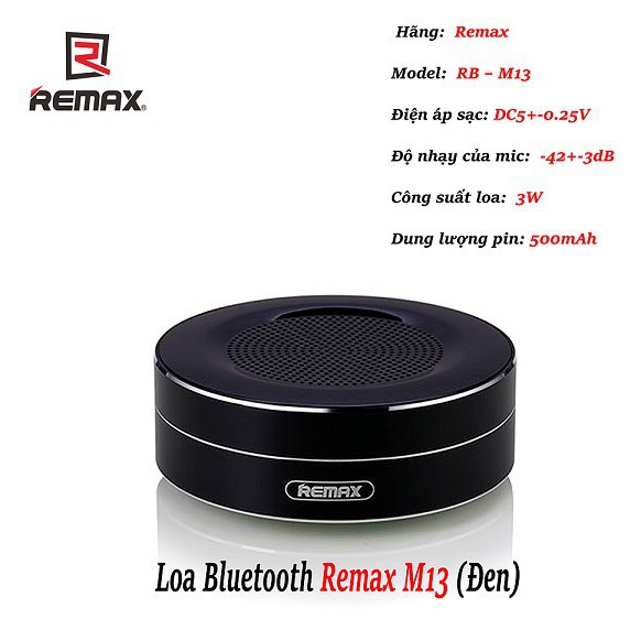 Loa Bluetooth Kiểu Dáng Tròn Nhỏ Gọn Remax RB-M13