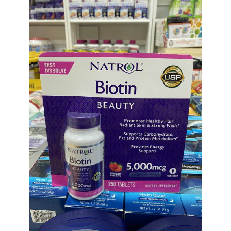 VIÊN NGẬM VỊ DÂU HỖ TRỢ MỌC TÓC VÀ CHỐNG RỤNG TÓC NATROL BIOTIN BEAUTY 5,000MCG CỦA MỸ 250vien