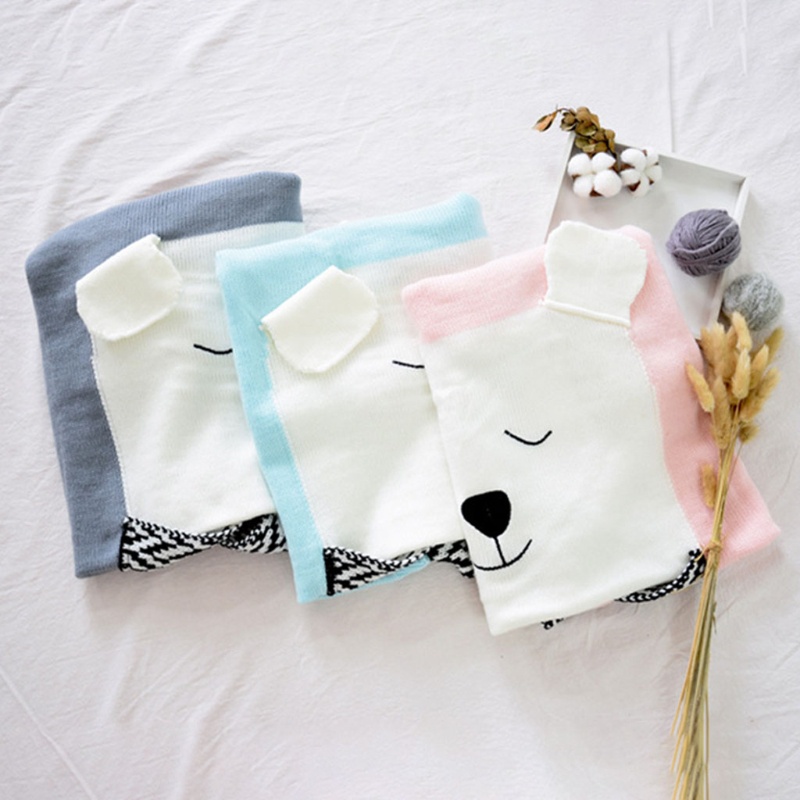 Chăn Dệt Kim Hình Gấu Bắc Cực Quấn Em Bé Sơ Sinh Ngủ Trên Bãi Biển