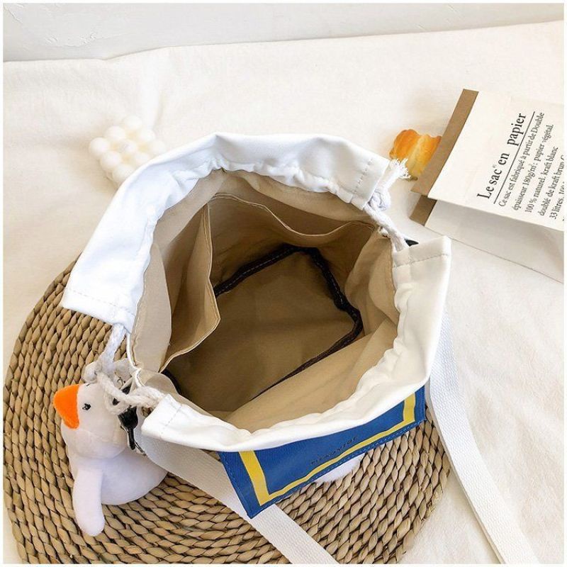 Túi Vải Canvas Đeo Vai Hình Chú Vịt Dễ Thương Phong Cách Hàn Quốc Cho Nữ