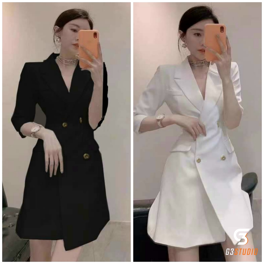 Đầm vest nút công sở thanh lịch kèm hình thật cận chất