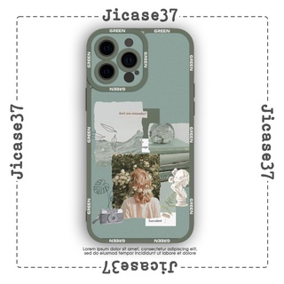 Ốp lưng iphone và samsung xiaomi oppo cạnh vuông Jicase aesthetic green vintage 