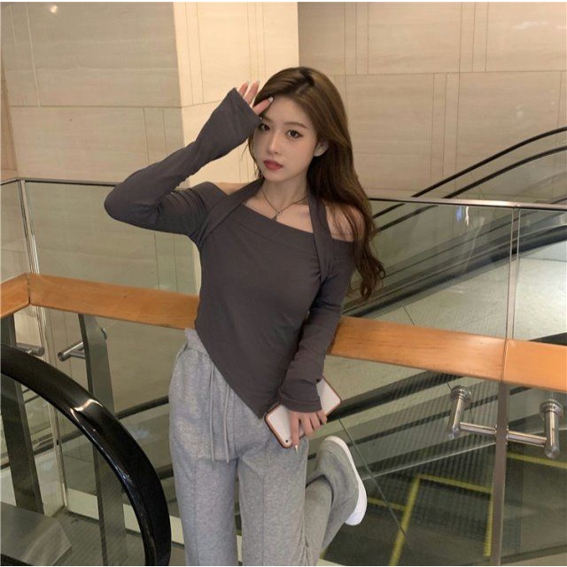 Áo thun COZOKC tay dài trễ vai thiết kế độc đáo thời trang