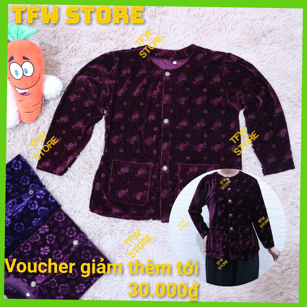 Áo Nhung hoa trung niên chất đẹp, áo bà ba nhung dài tay xẻ tà, cho bà cho mẹ - Hàng Việ