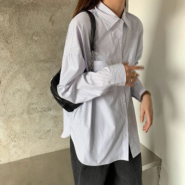 Áo sơ mi tay dài họa tiết kẻ sọc thời trang cho nữ